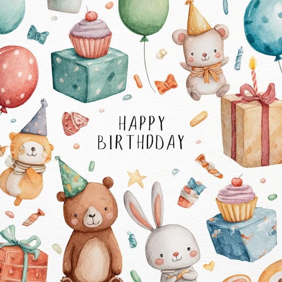 10 Happy Birthday Animal Clipart — view 6 — watercolor clipart transparent PNG instant download