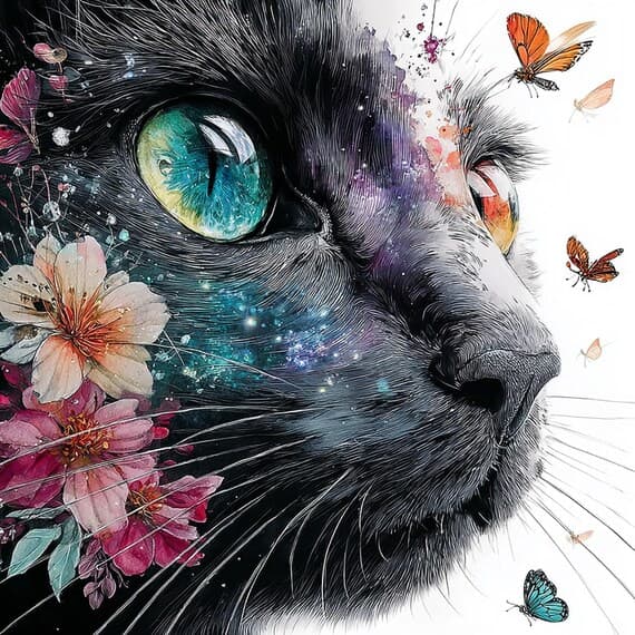 17 Magical Black Cat Clipart JPG — view 2 — watercolor clipart transparent PNG instant download