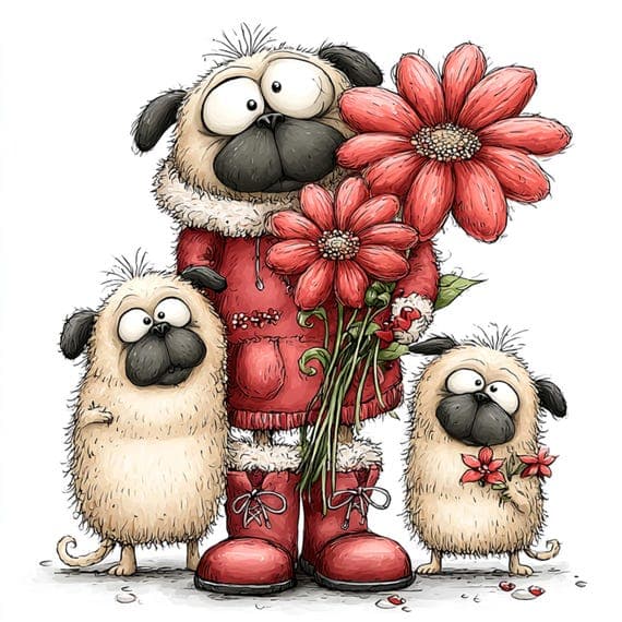15 Funny Pug Clipart, Watercolor Pug Dogs, Whimsical Floral Pugs, Prin — view 3 — watercolor clipart transparent PNG instant download