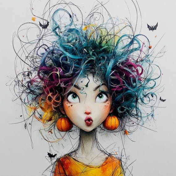 15 Quirky Halloween afro Girl Clipart , abstract Funny Spooky Printabl — view 3 — watercolor clipart transparent PNG instant download