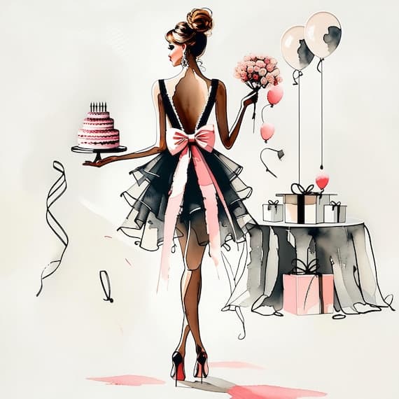 Birthday Girl Watercolor Clipart — view 2 — watercolor clipart transparent PNG instant download