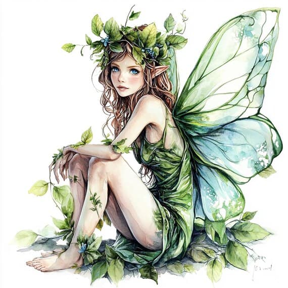 20 Watercolor Green Fairy Clipart — view 3 — watercolor clipart transparent PNG instant download