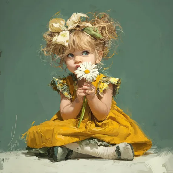 Watercolor Daisy Girl Cliparts — view 2 — watercolor clipart transparent PNG instant download