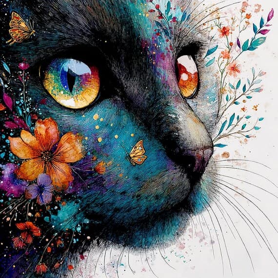 19 Whimsical Black Cat Clipart JPG — view 2 — watercolor clipart transparent PNG instant download