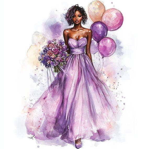 Birthday Girl Watercolor Clipart, Party Balloons, Junk Journal (PNG) — view 2 — watercolor clipart transparent PNG instant download