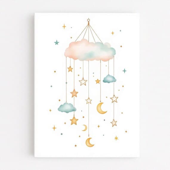 Watercolor Moon & Stars Clipart — view 2 — watercolor clipart transparent PNG instant download