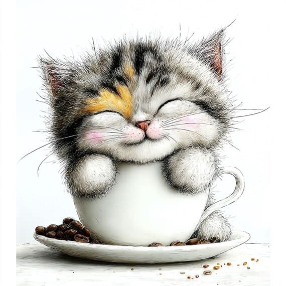 15 Coffee Cat Clipart (JPG) — view 6 — watercolor clipart transparent PNG instant download