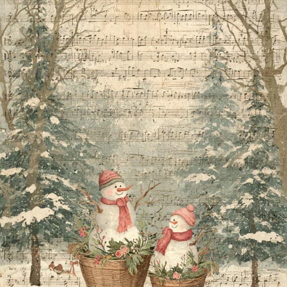 12 Vintage Snowman Junk Journal Papers — view 2 — watercolor clipart transparent PNG instant download