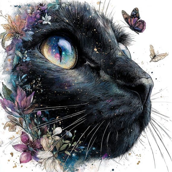 17 Magical Black Cat Clipart JPG — view 7 — watercolor clipart transparent PNG instant download