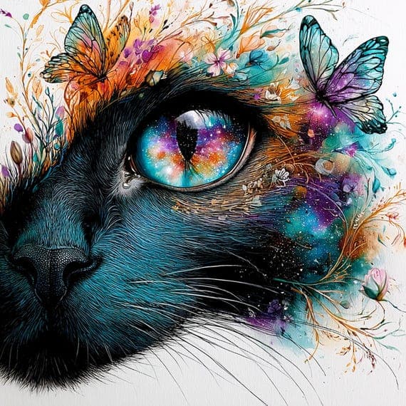 19 Whimsical Black Cat Clipart JPG — view 6 — watercolor clipart transparent PNG instant download