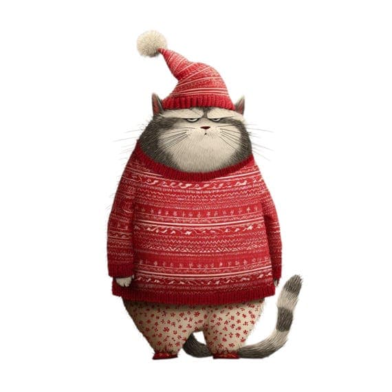Winter Cats Clipart – Funny Christmas Cat Illustrations (Digital Downl — view 7 — watercolor clipart transparent PNG instant download