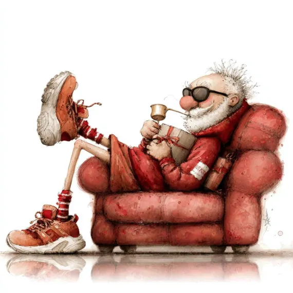 Retro Santa Clipart — view 3 — watercolor clipart transparent PNG instant download