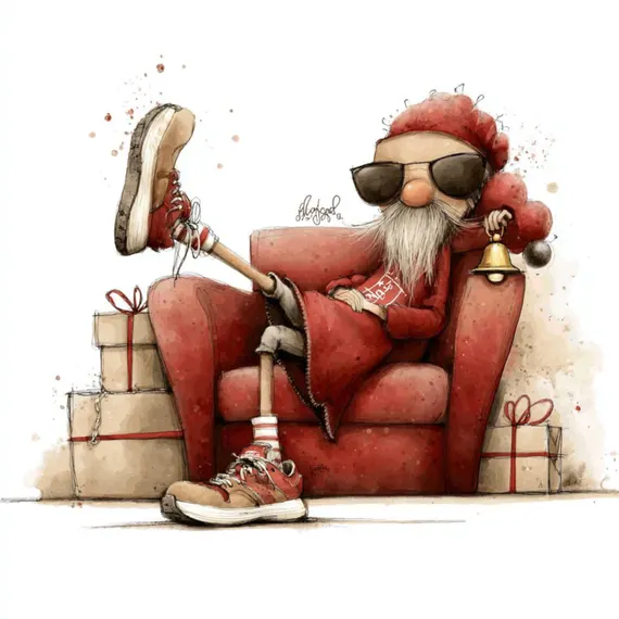 Retro Santa Clipart — view 6 — watercolor clipart transparent PNG instant download