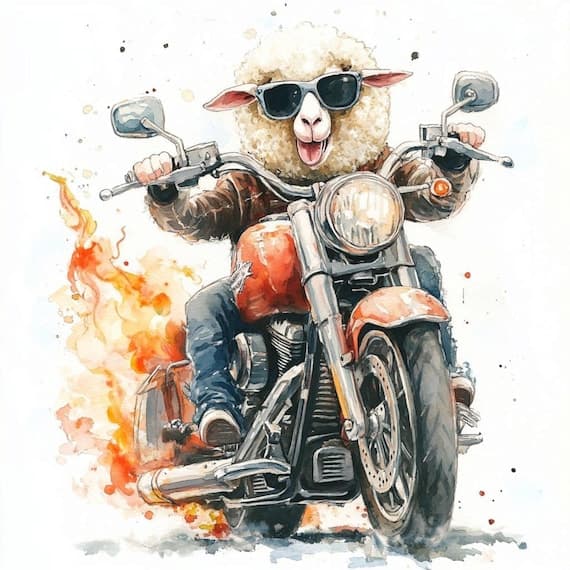 9 Motorbike Sheep Clipart – Funny Animal Illustration (Digital Downloa — watercolor clipart transparent PNG instant download