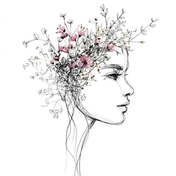40 Scribble Floral Woman Line Art Clipart — view 6 — watercolor clipart transparent PNG instant download
