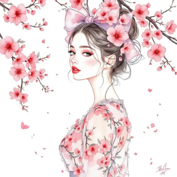12 Watercolor Floral Woman Faces Clipart — view 6 — watercolor clipart transparent PNG instant download