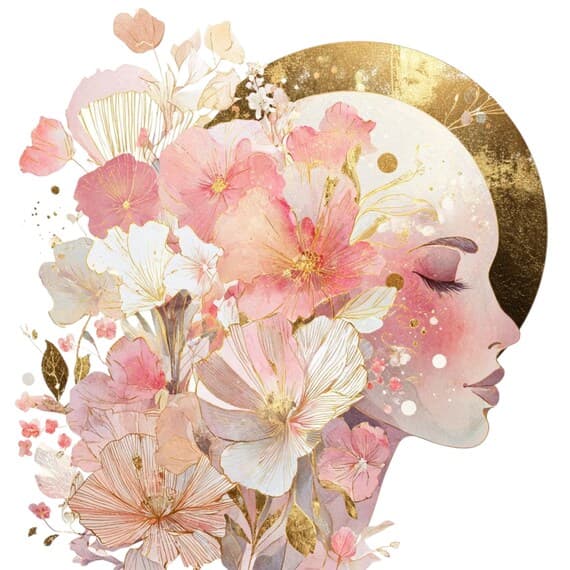 15 Celestial Floral Woman Faces – Gold Watercolor Goddess Clipart for  — view 5 — watercolor clipart transparent PNG instant download