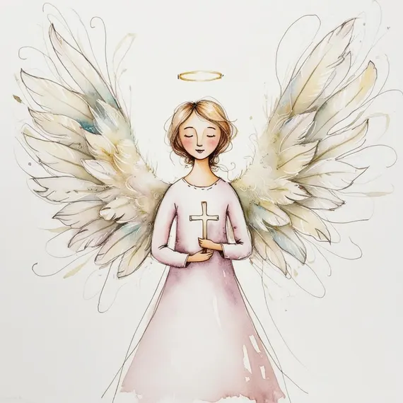 12 little Angel Holding Cross Clipart , Digital Download , Printable — view 7 — watercolor clipart transparent PNG instant download