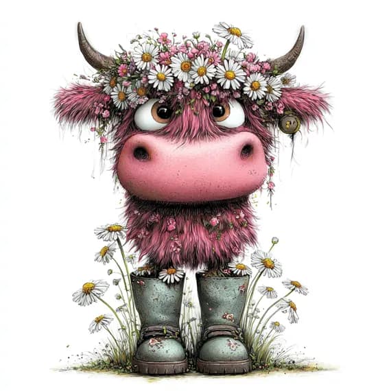 33 Whimsical Baby Highland Cow Clipart — view 5 — watercolor clipart transparent PNG instant download