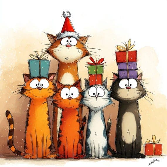 20 Funny Christmas Cat Clipart – Quirky Holiday Cats with Santa Hats f — view 4 — watercolor clipart transparent PNG instant download