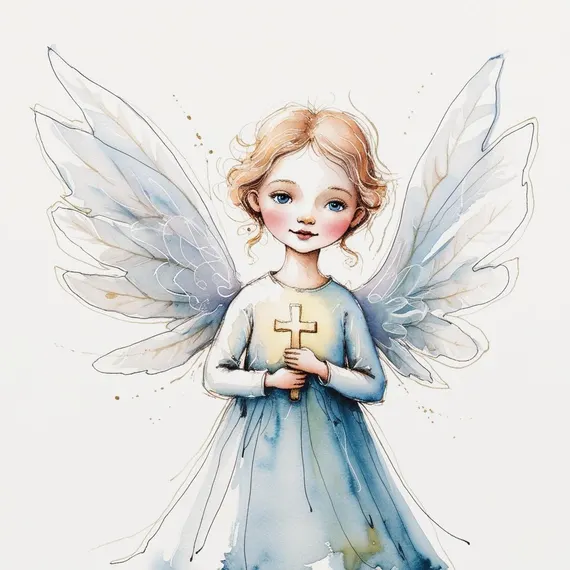 12 little Angel Holding Cross Clipart , Digital Download , Printable — watercolor clipart transparent PNG instant download