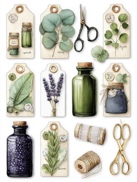 25 Cottagecore Lavender Junk Journal Ephemera Sheets, Printable Scrapb — watercolor clipart transparent PNG instant download