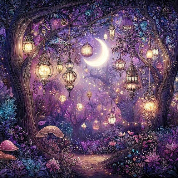 16 Magical Purple Forest Clipart JPG – Enchanted Trees, Mystical Woods — view 3 — watercolor clipart transparent PNG instant download