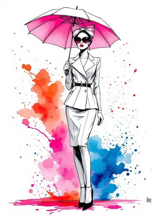 15 Watercolor Woman with Umbrella Clipart — view 7 — watercolor clipart transparent PNG instant download