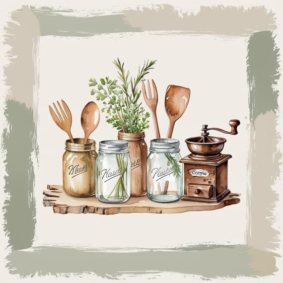 Farmhouse Kitchen Art Prints — view 3 — watercolor clipart transparent PNG instant download
