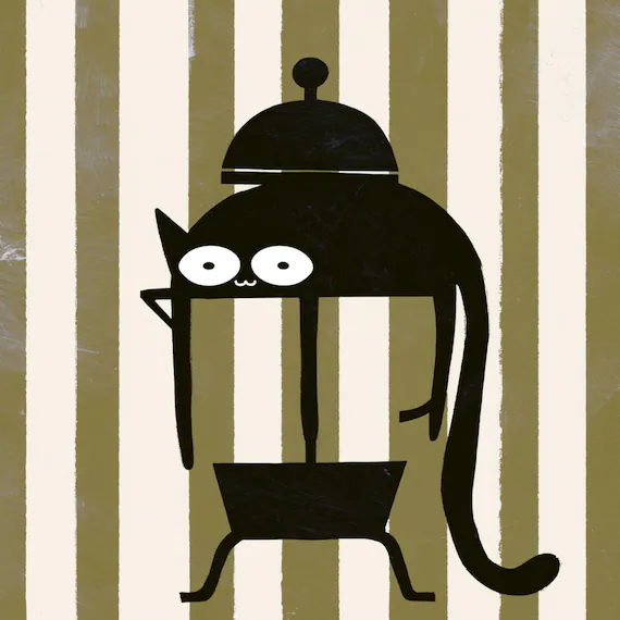 20 Funny Coffee Cat Clipart, Moody Morning Feline Art, Coffee Bar Deco — watercolor clipart transparent PNG instant download