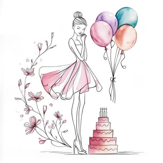 Birthday Girl Watercolor Clipart — view 7 — watercolor clipart transparent PNG instant download