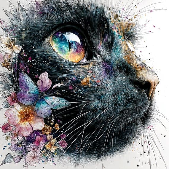 17 Magical Black Cat Clipart JPG — view 5 — watercolor clipart transparent PNG instant download