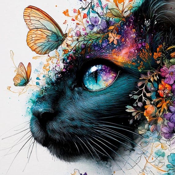 19 Whimsical Black Cat Clipart JPG — view 5 — watercolor clipart transparent PNG instant download