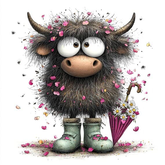 33 Whimsical Baby Highland Cow Clipart — view 6 — watercolor clipart transparent PNG instant download