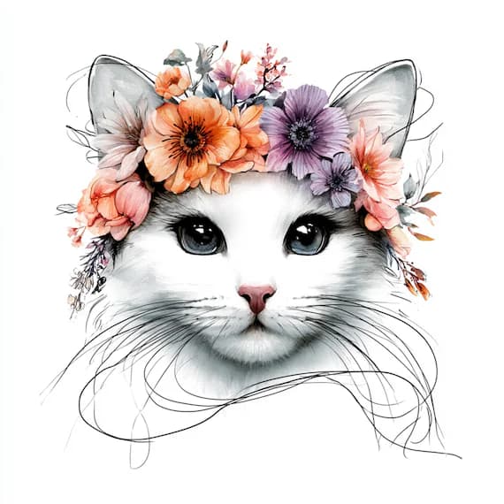 24 Tuxedo Cat Clipart Floral Crown — watercolor clipart transparent PNG instant download