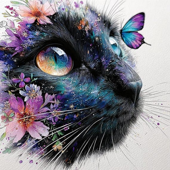 17 Magical Black Cat Clipart JPG — view 4 — watercolor clipart transparent PNG instant download