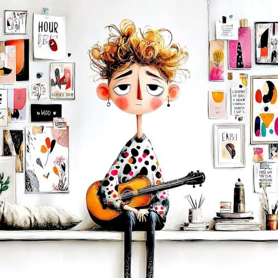 30 Watercolor Guitar Girl Clipart — view 4 — watercolor clipart transparent PNG instant download