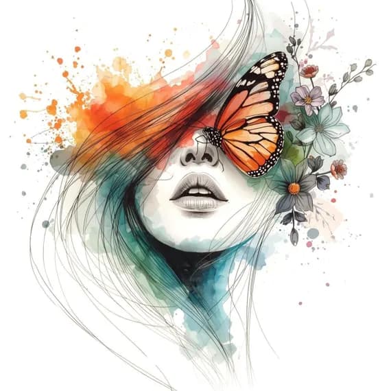 20 Whimsical Butterfly Woman Clipart — watercolor clipart transparent PNG instant download