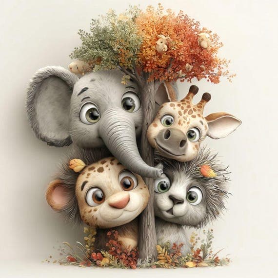 15 Autumn Safari Animal Clipart (JPG) — watercolor clipart transparent PNG instant download