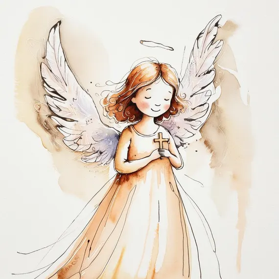 12 little Angel Holding Cross Clipart , Digital Download , Printable — view 3 — watercolor clipart transparent PNG instant download