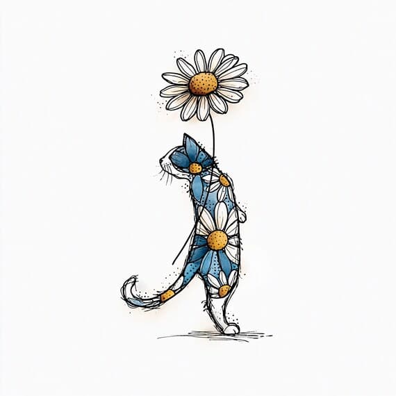 17 Whimsical Floral Cat Clipart , Fantasy Painted Art ( Digital Downlo — view 4 — watercolor clipart transparent PNG instant download
