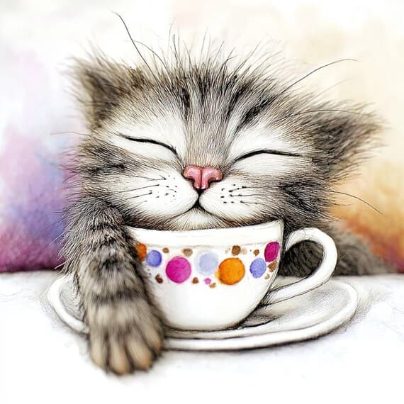 15 Coffee Cat Clipart (JPG) — view 2 — watercolor clipart transparent PNG instant download