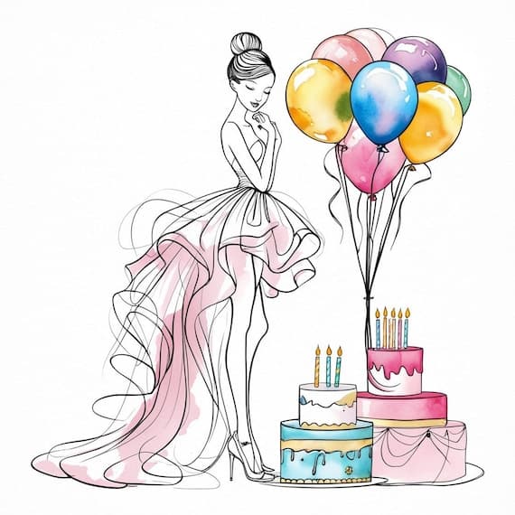Birthday Girl Watercolor Clipart — view 6 — watercolor clipart transparent PNG instant download