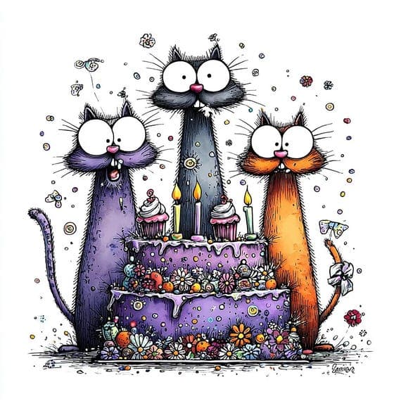 15 Quirky Cat Clipart (JPG) – Whimsical Floral Cats Illustration — view 4 — watercolor clipart transparent PNG instant download