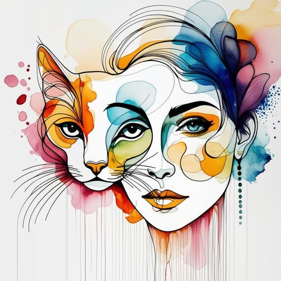 Floral Woman and Cat Watercolor Clipart — view 8 — watercolor clipart transparent PNG instant download