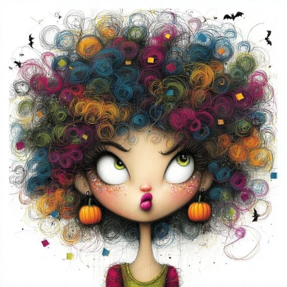 15 Quirky Halloween afro Girl Clipart , abstract Funny Spooky Printabl — view 6 — watercolor clipart transparent PNG instant download