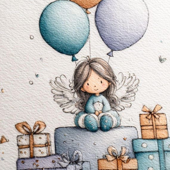 18 Angel Birthday Card Clipart (JPG) — view 5 — watercolor clipart transparent PNG instant download
