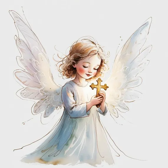 12 little Angel Holding Cross Clipart , Digital Download , Printable — view 2 — watercolor clipart transparent PNG instant download