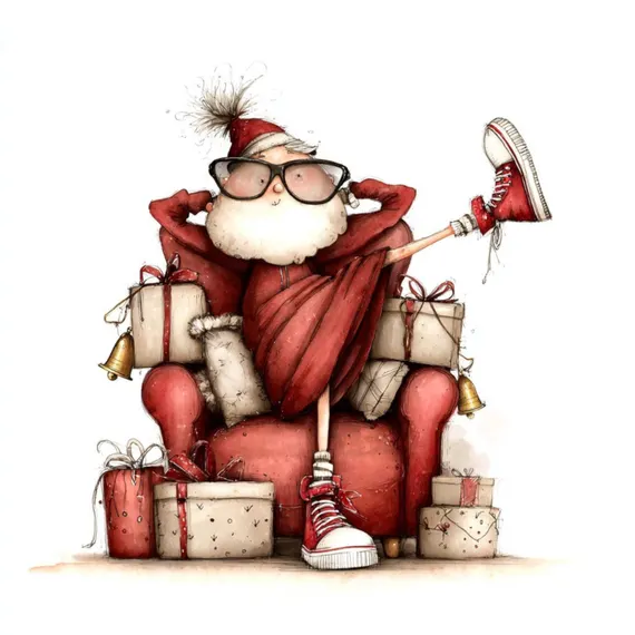 Retro Santa Clipart — view 5 — watercolor clipart transparent PNG instant download