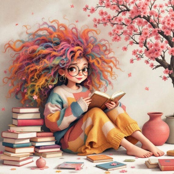 Reading Girl Clipart — watercolor clipart transparent PNG instant download